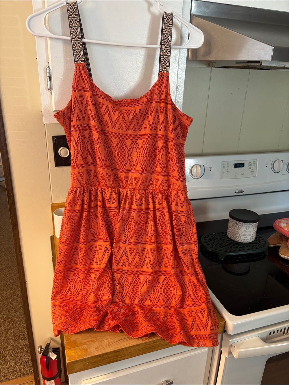 Deb Orange Patterned Mini Dress with Contrast Straps